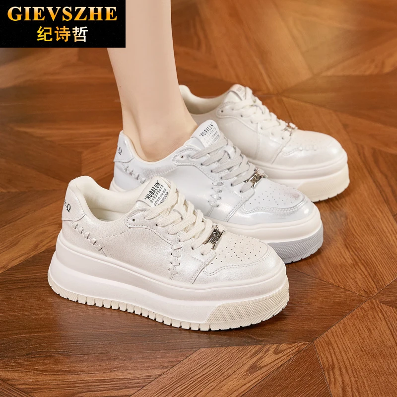 纪诗哲女鞋爆款复古擦色小白鞋女夏季新款厚底增高小个子休闲板鞋