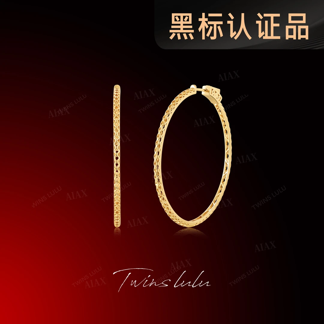 TWINS LULU  镀k金【菱格圈】精雕镂空工艺素圈镂空耳环TSL2599