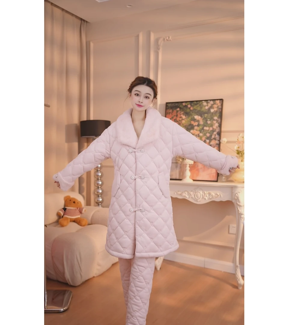 查理夫人【心想柿成】套装2024新款睡衣女新中式冬季加绒加厚睡衣