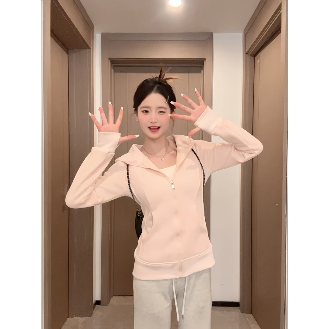 lulu卫衣修身连帽上衣女短款2025新春款显瘦长袖外套