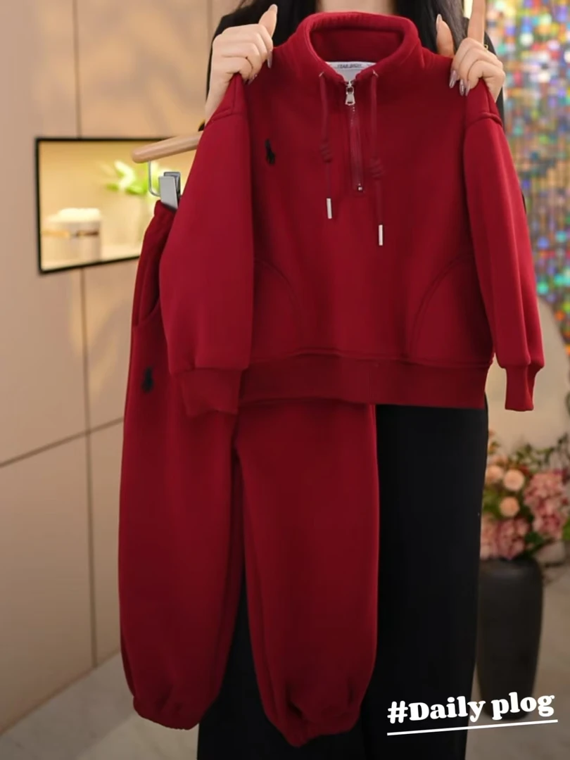 现货-女童2025春秋季新款红色儿童时尚休闲洋气套装