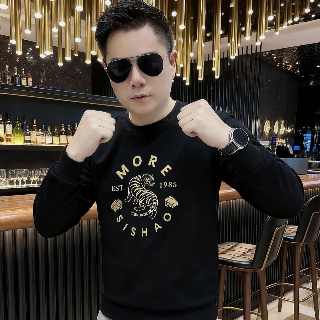 圆领长袖字母印花秋冬卫衣男士百搭打底衫潮流时尚休闲修身3282