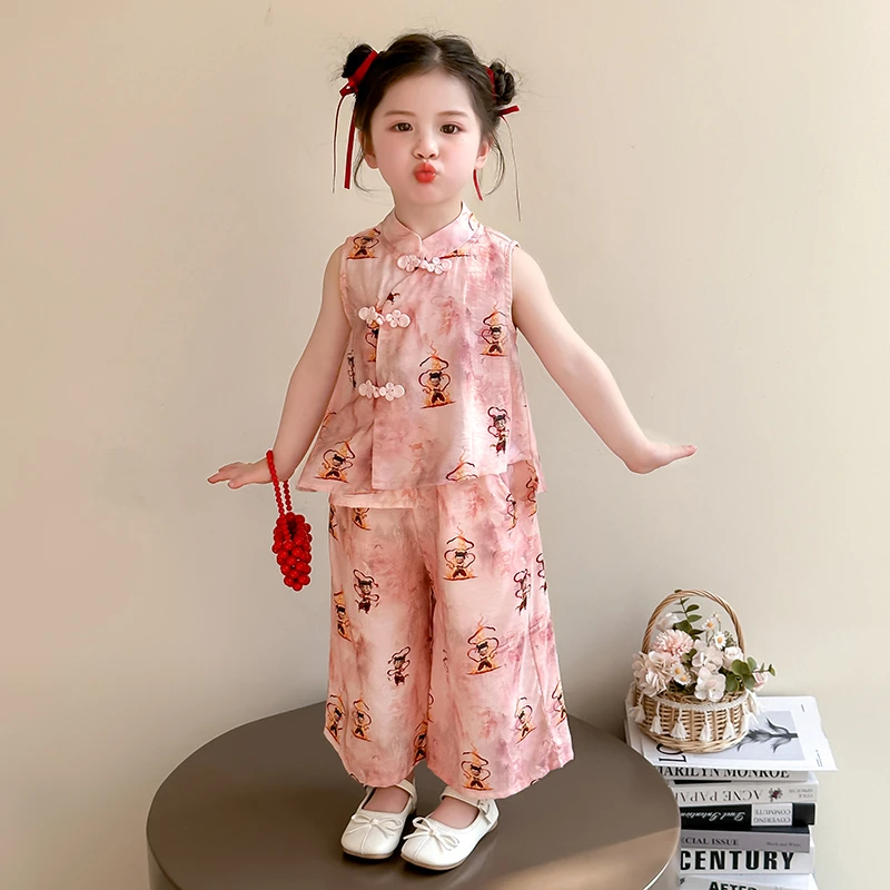 女童新中式无袖套装洋气夏季2025新款女宝宝国风两件套小女孩时髦