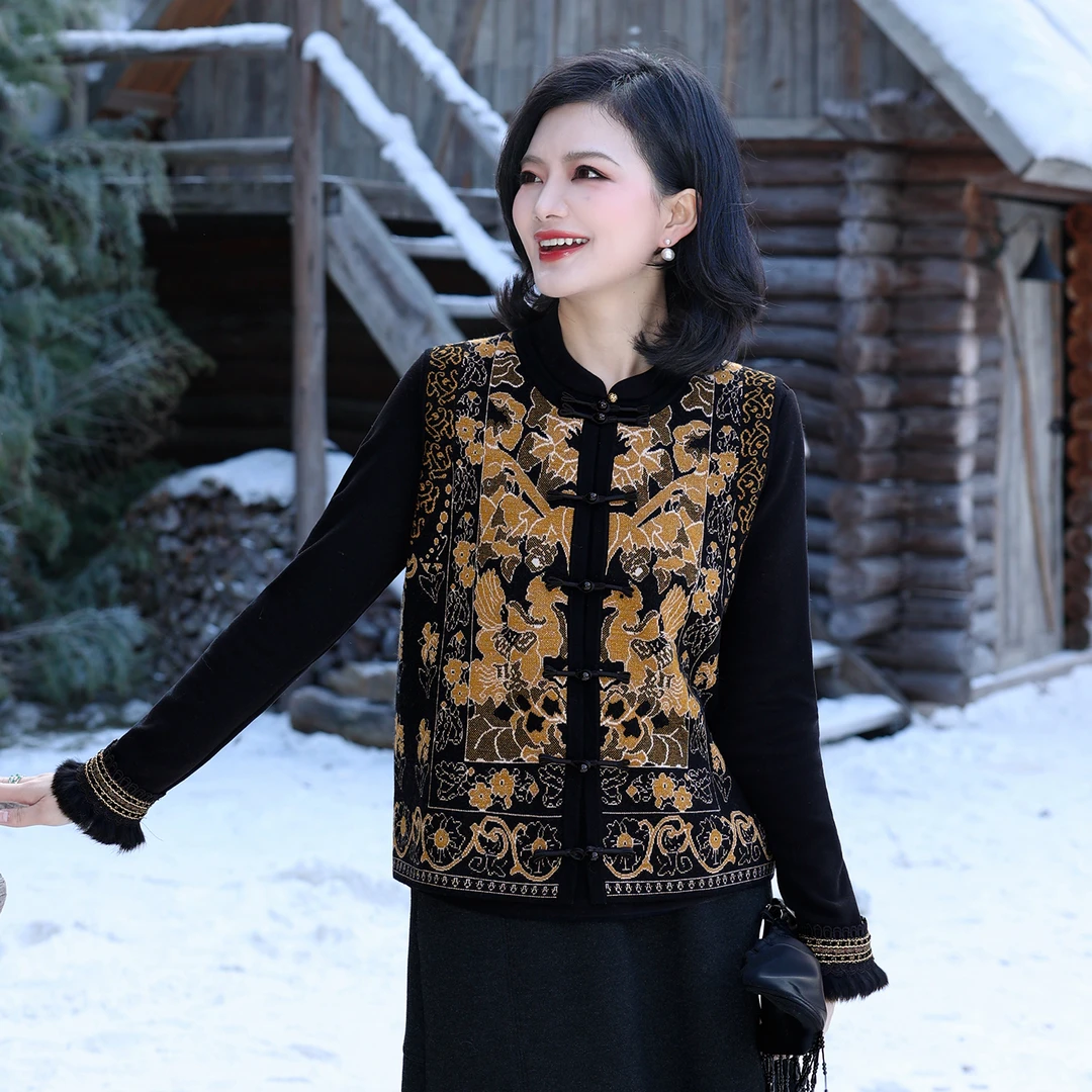 枫竺阿楠anan新中式定位花提花优雅全羊毛国风马甲女秋冬叠穿背心
