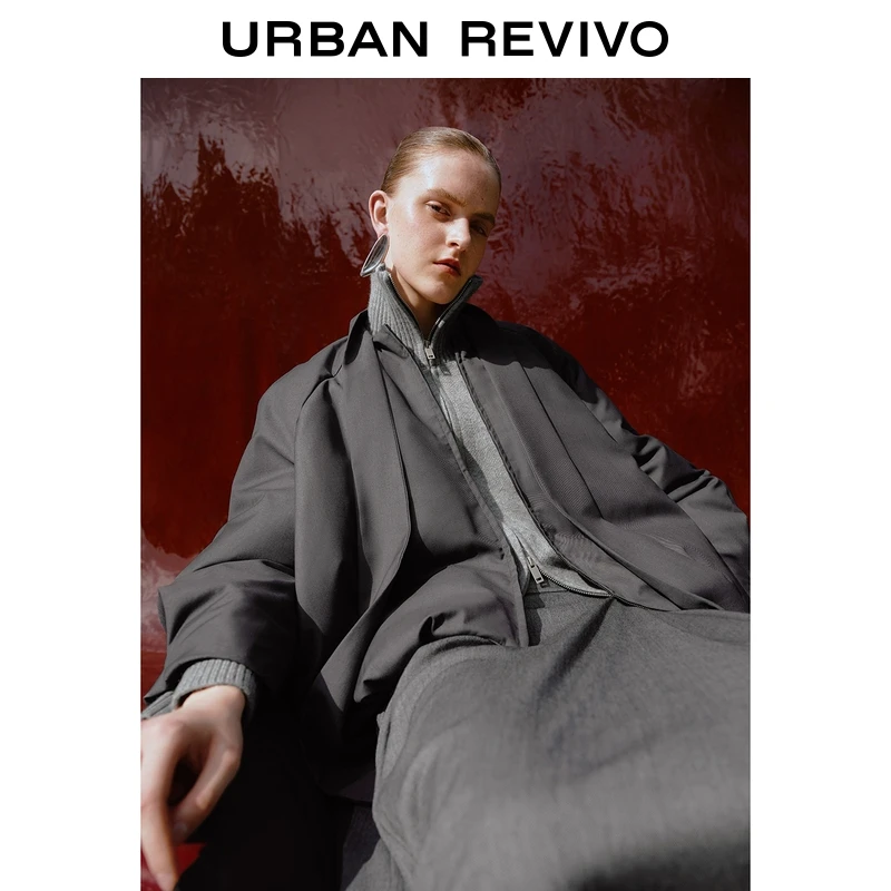 UR2025冬季新款女装简约休闲约飘带超宽松棉服外套UWG150065+