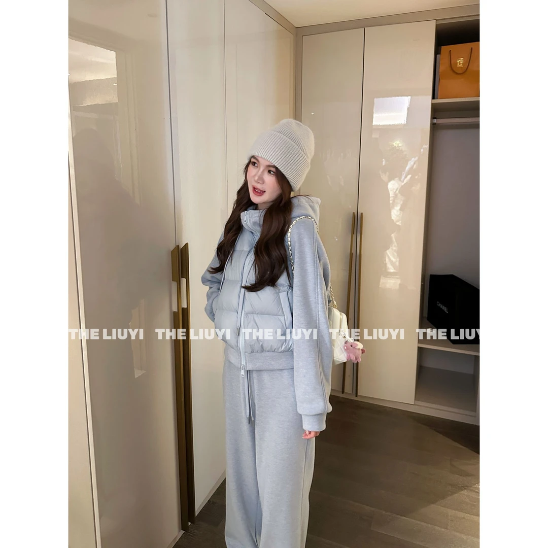 【LIUYI】陪你过冬～90白鸭绒保暖外套休闲窄版加绒卫裤两件套510107
