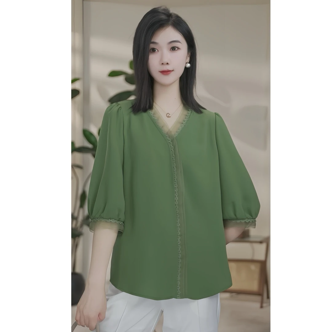 【杨杨专属】专柜新款法式衬衫设计感百搭气质显瘦8592678竹叶绿