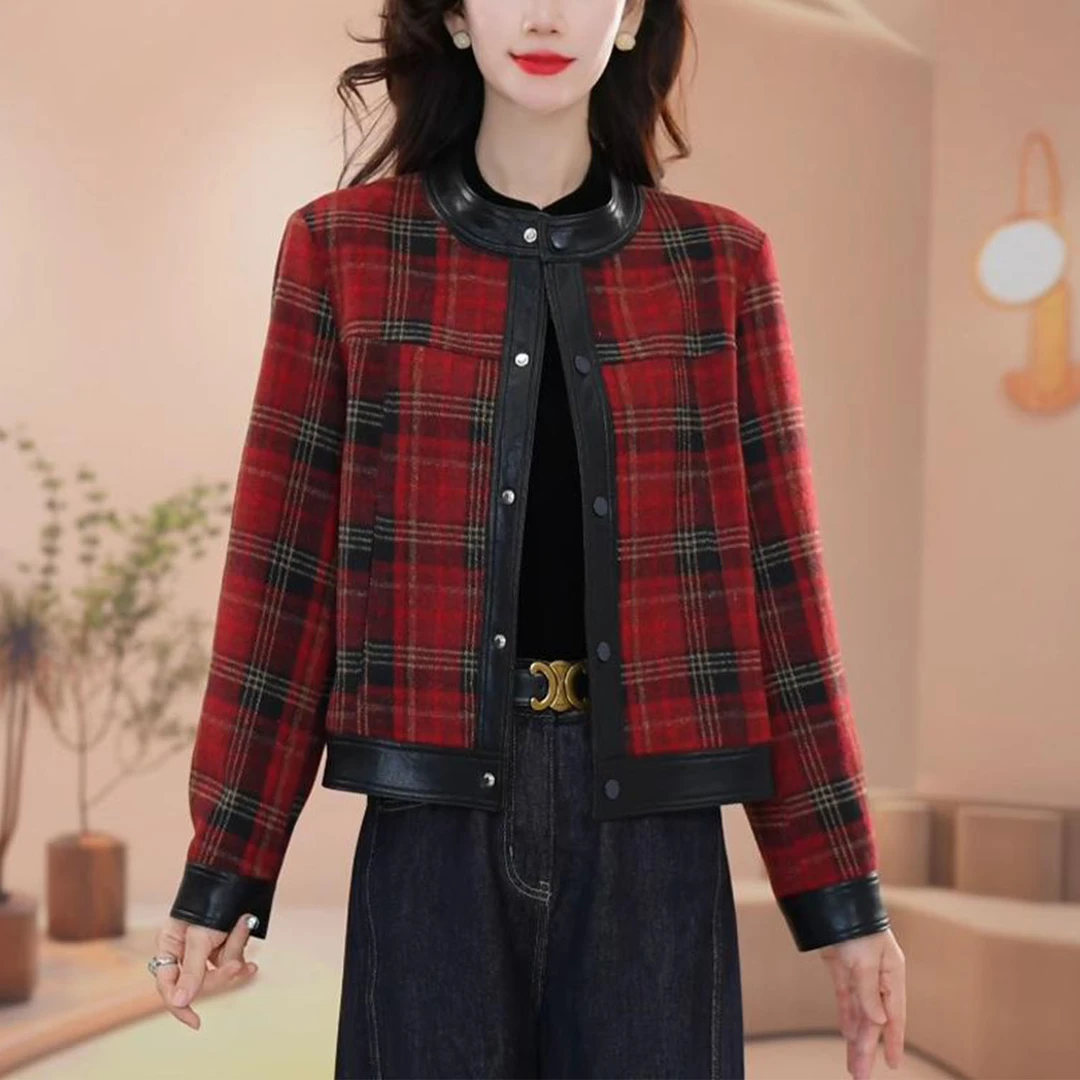 2025年早秋新款时尚小香风格子外套女气质宽松显瘦百搭休闲短外套