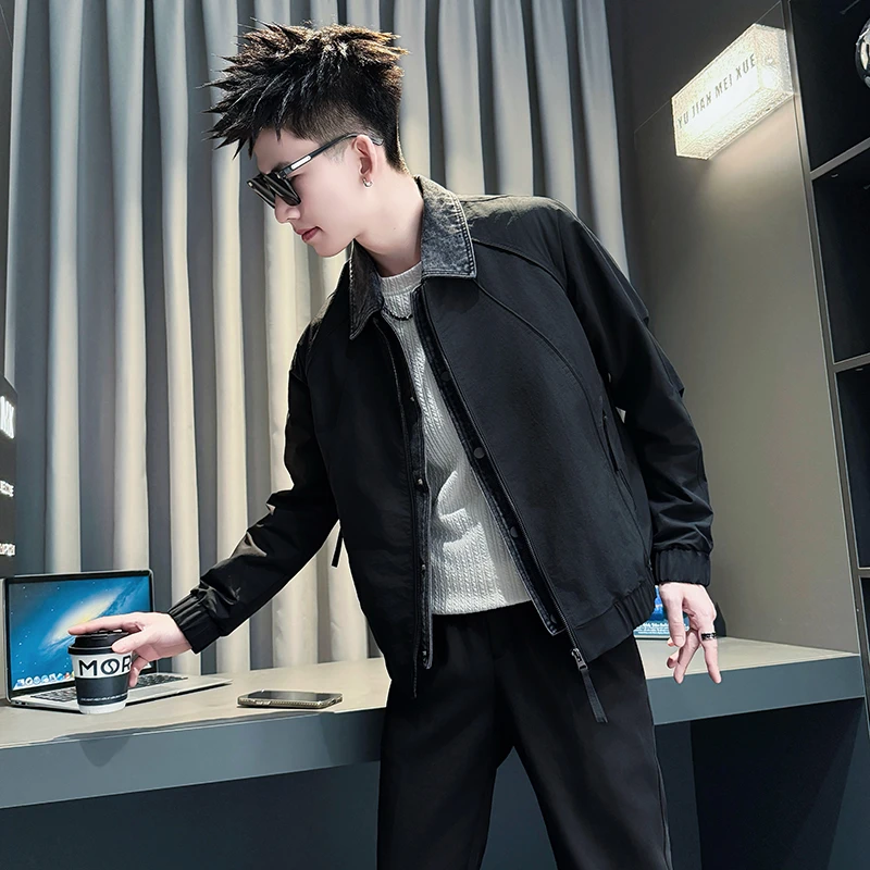 假两件牛仔拼接外套男款春秋衣服高级感男装痞帅爆款上衣休闲夹克