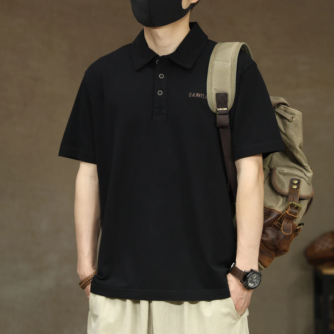 美式重磅230g轻奢高级感polo短袖男t恤夏季宽松纯棉印花上衣体恤T