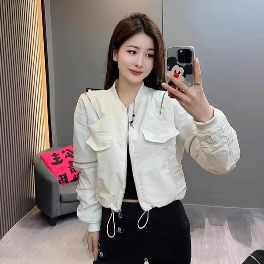 小个子夹克休闲外套女韩范洋气时尚百搭小众拉链纯色网红棒球服
