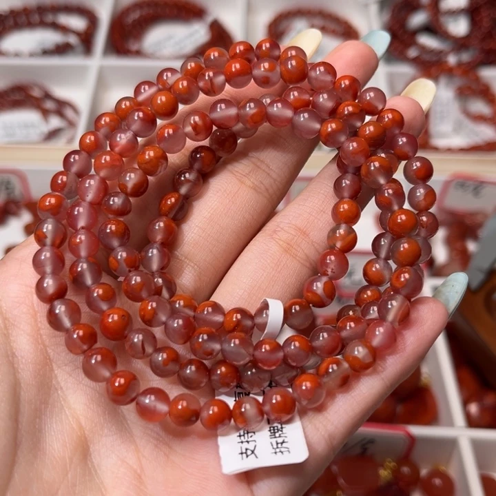 南红玛瑙未镶嵌手链锦鲤飘花多圈6mm