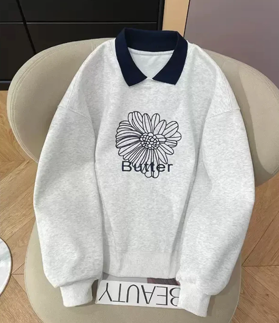 6771翻领字母花加绒卫衣