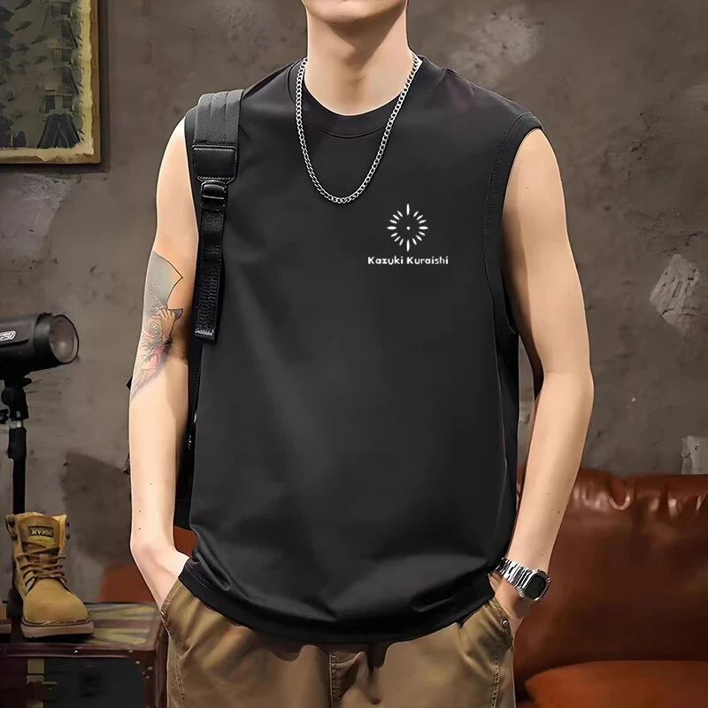 仓石一树潮牌休闲宽松印花无袖背心男士夏季新款简约百搭舒适上衣
