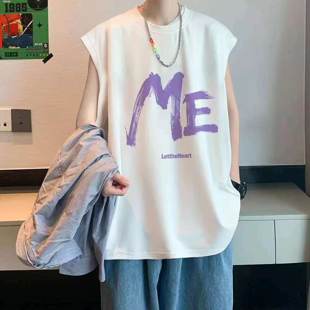 夏季男女生同款无袖纯棉背心全棉100%男士宽松短袖T恤运动打底衫