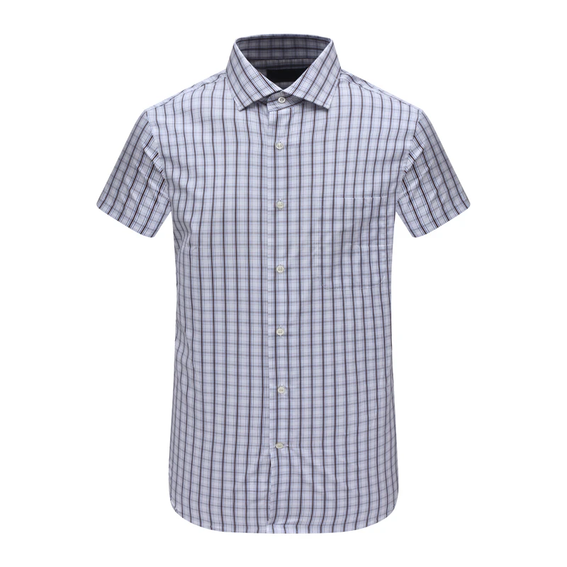 SA62萨男夏季短袖衬衫 棉意大利面料休闲上衣免烫 蓝色白格