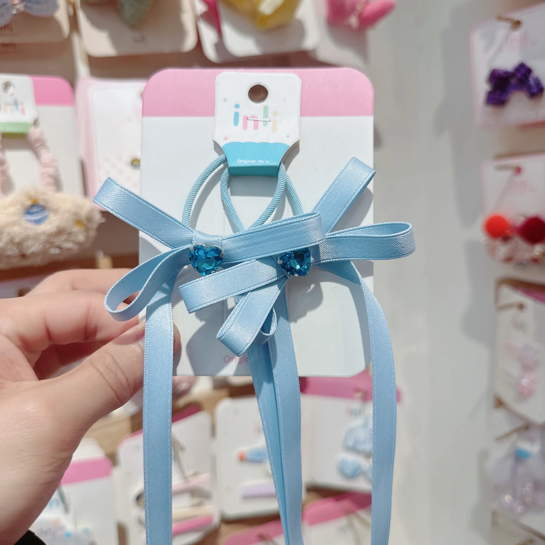 A090-J蓝色爱心飘带一对【满15包邮发货】可爱仙女儿童发饰