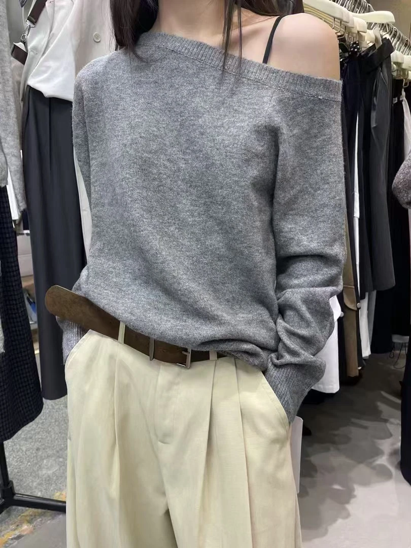 米古古 REPLAY #3055 #福 松弛感斜肩针织极简上衣（衣长61）