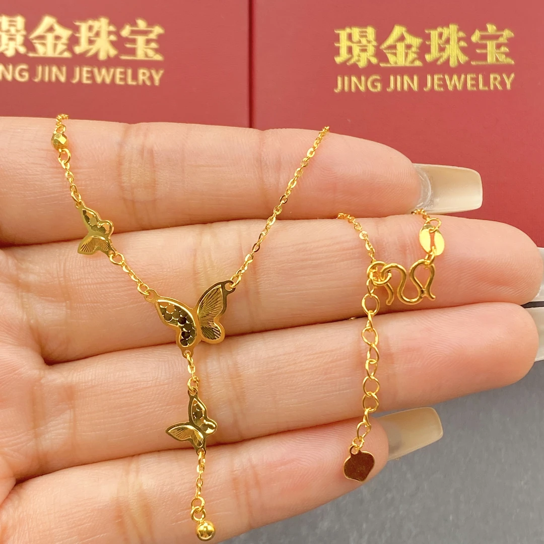 璟金珠宝足金999黄金镭射三只蝴蝶项链有延长链金重4.14g