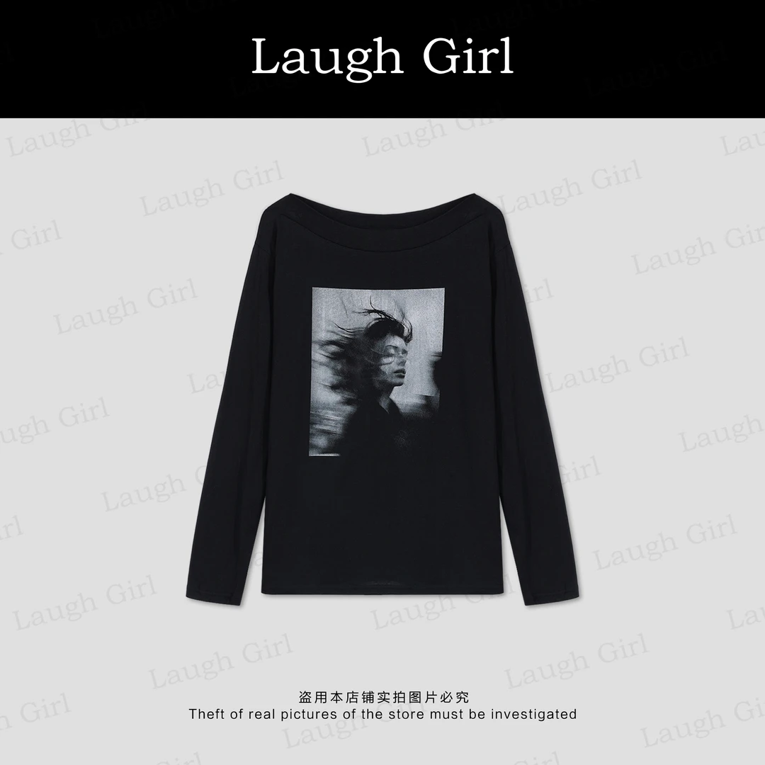 楚楚君 Laugh girl【漫影印象】斜肩女孩印花长袖上衣TL53557J