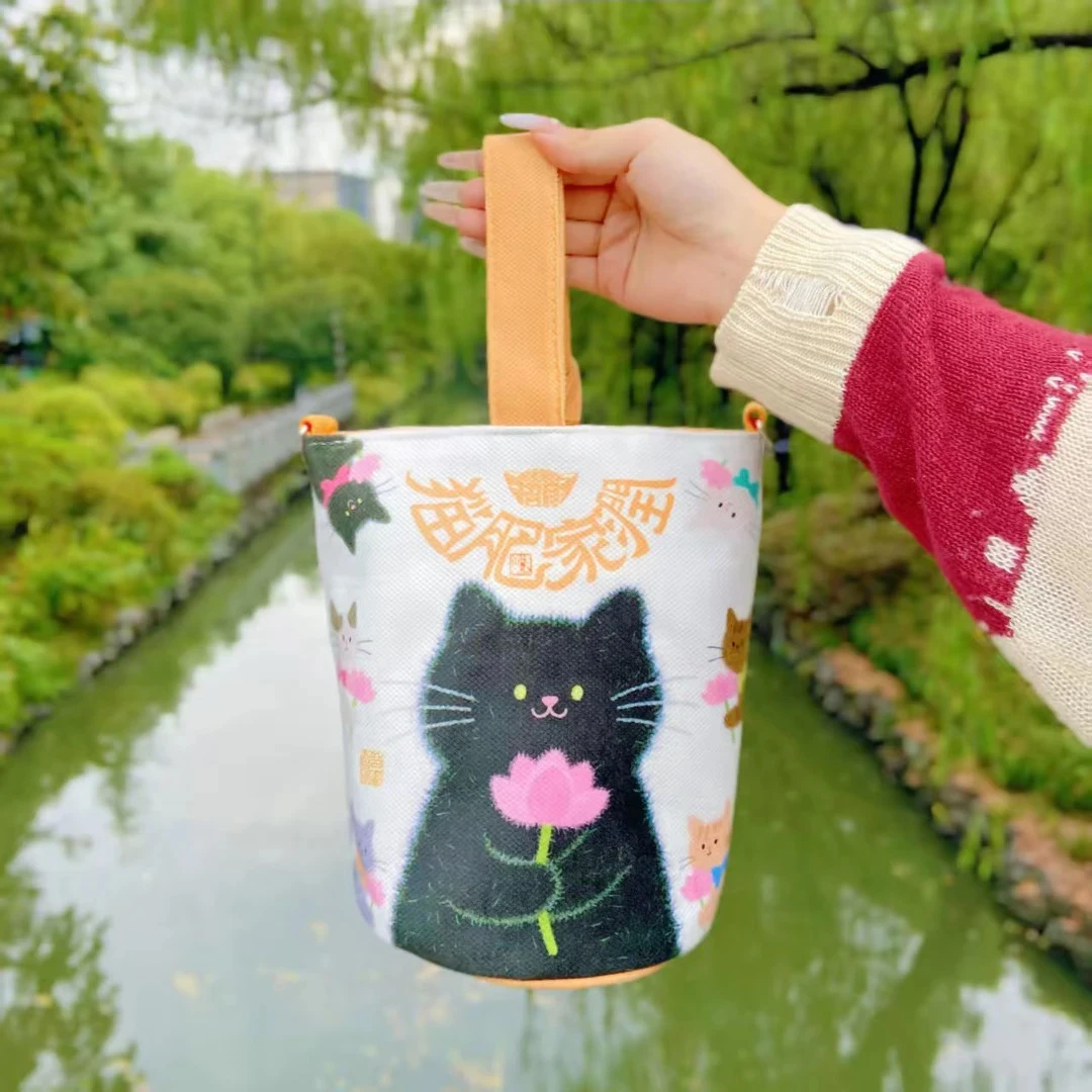 【限定】杭州灵隐钱袋子猫肥家润水桶包夏日紫葡萄帆布包文创装饰