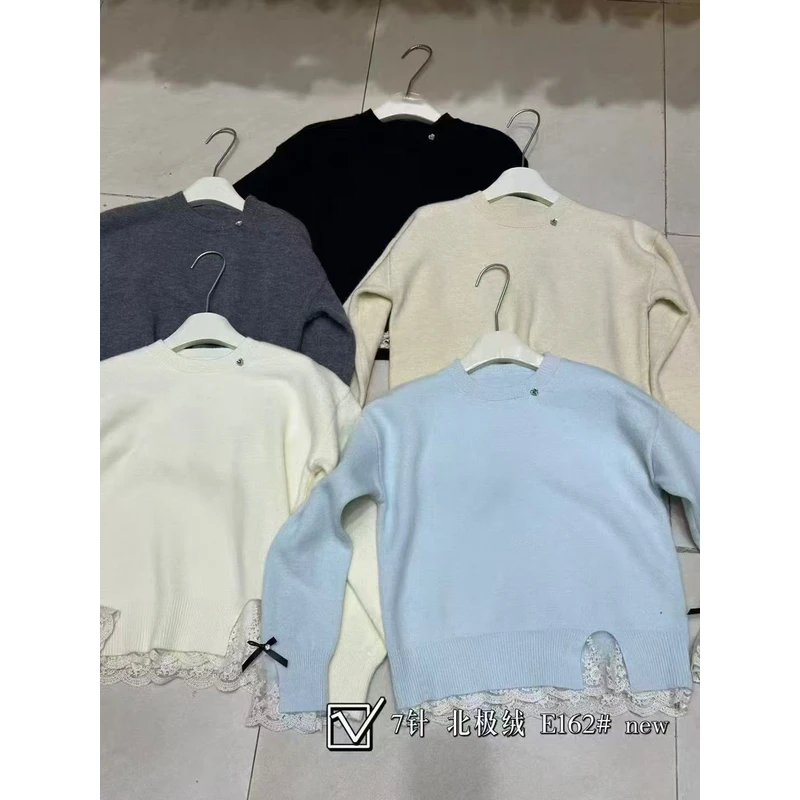 【锦衣服饰】E 162下摆蕾丝拼接圆领针织衫