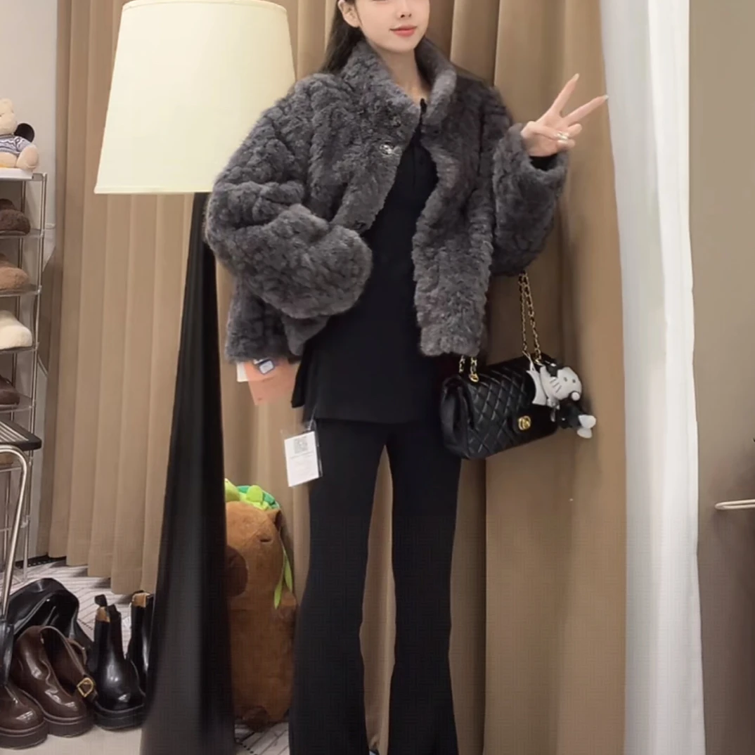 人造皮草 越野兔 灰色毛毛仿皮毛一体外套25908