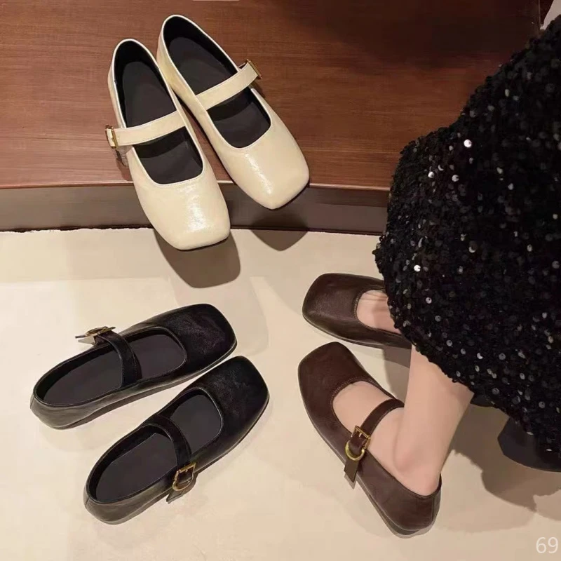 休闲小皮鞋复古风方头玛丽珍单鞋女2025春季新款气质超软百搭浅口