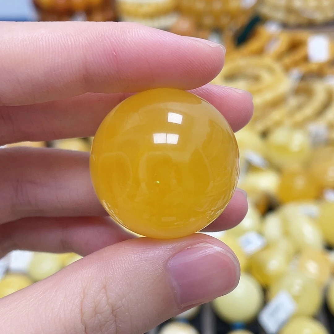 蜜蜡未镶嵌珠宝奇石圆珠浓蜜浓橘28.6mm瑕