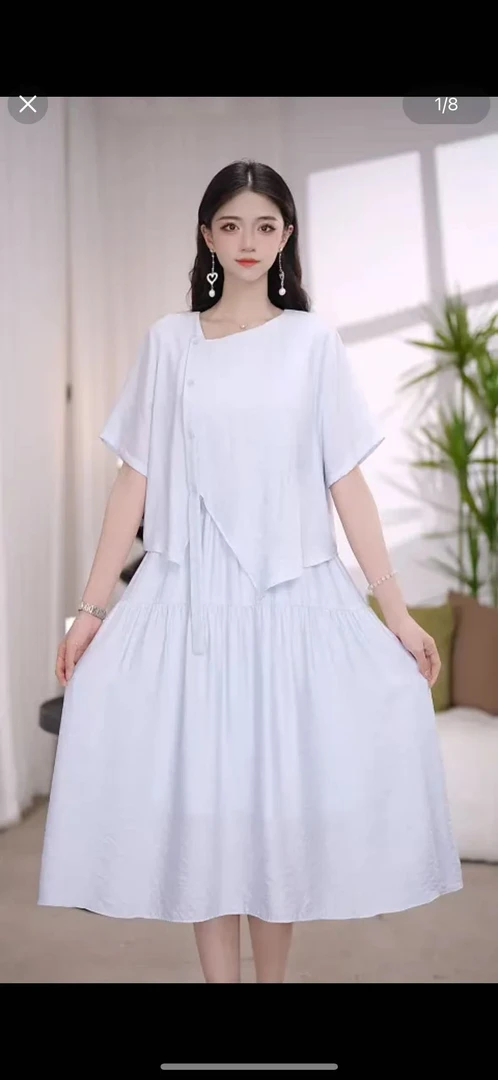 889新款气质减龄时尚遮肉显瘦宽松大码女装假两件连衣裙