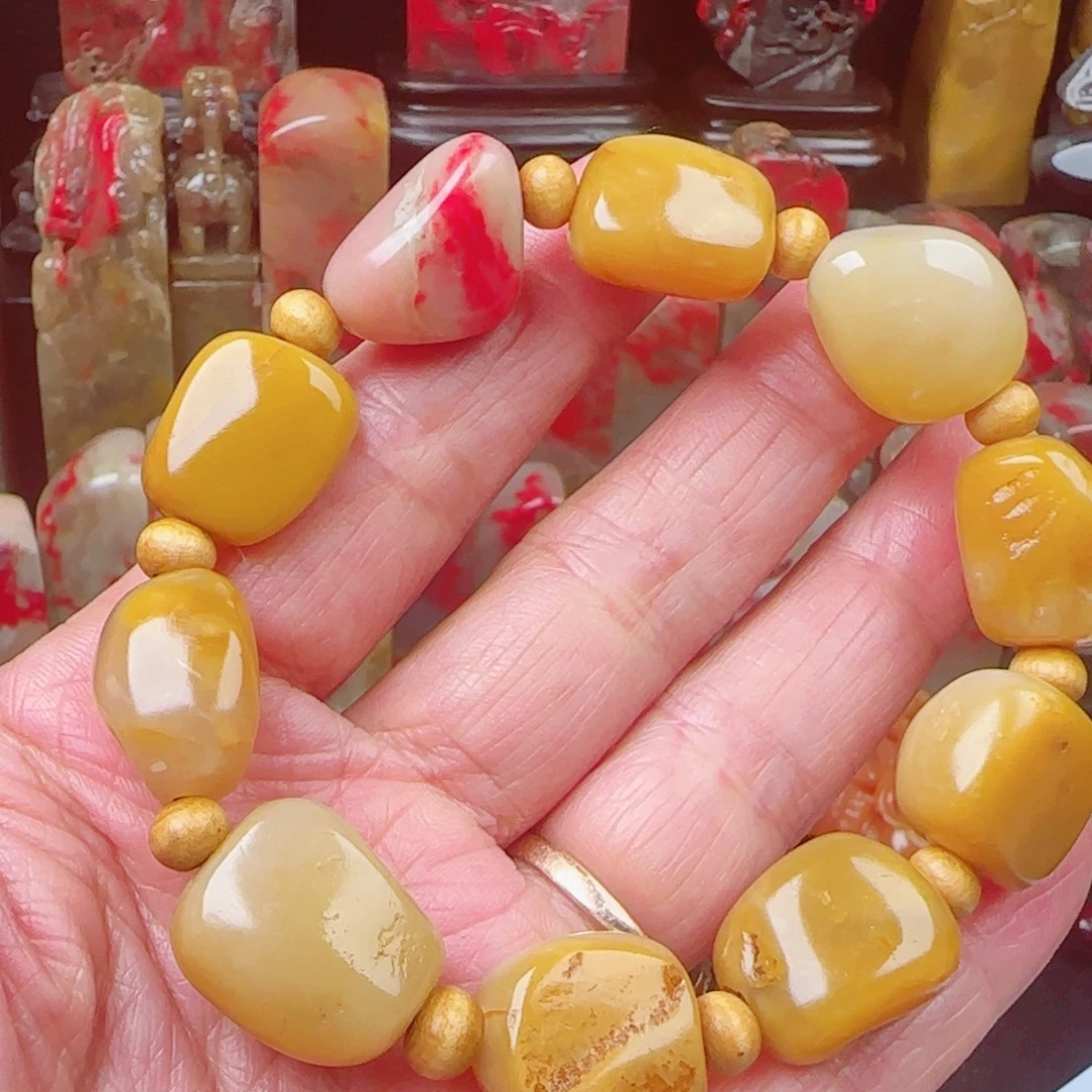 昌化石田黄十鸡血手串