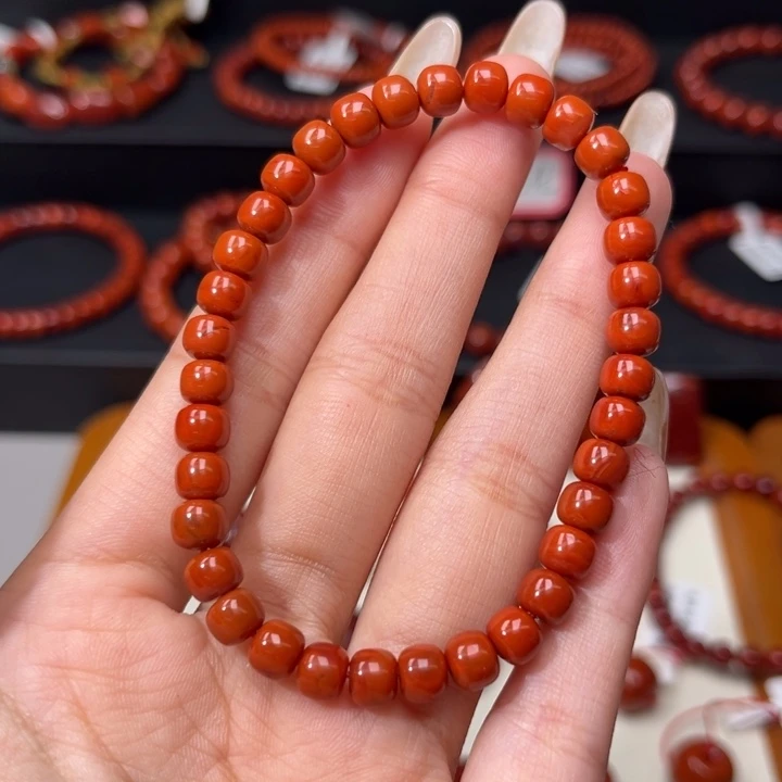 南红玛瑙未镶嵌手链满肉柿子红6mm老型手串