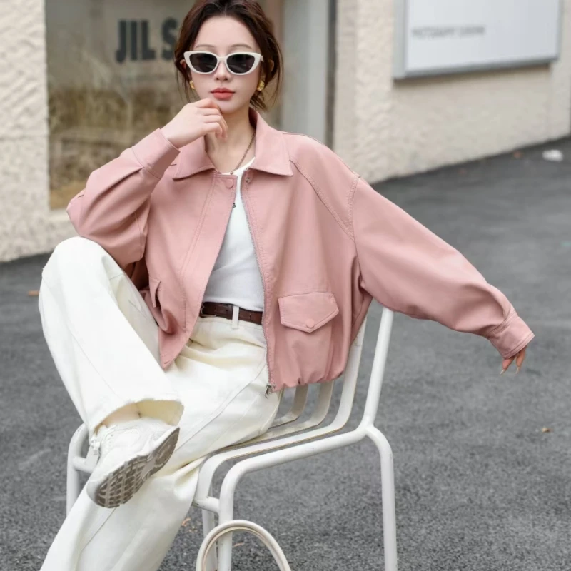 2025春季软皮pu植鞣皮衣夹克外套女时尚休闲显瘦短上衣宽松潮款女