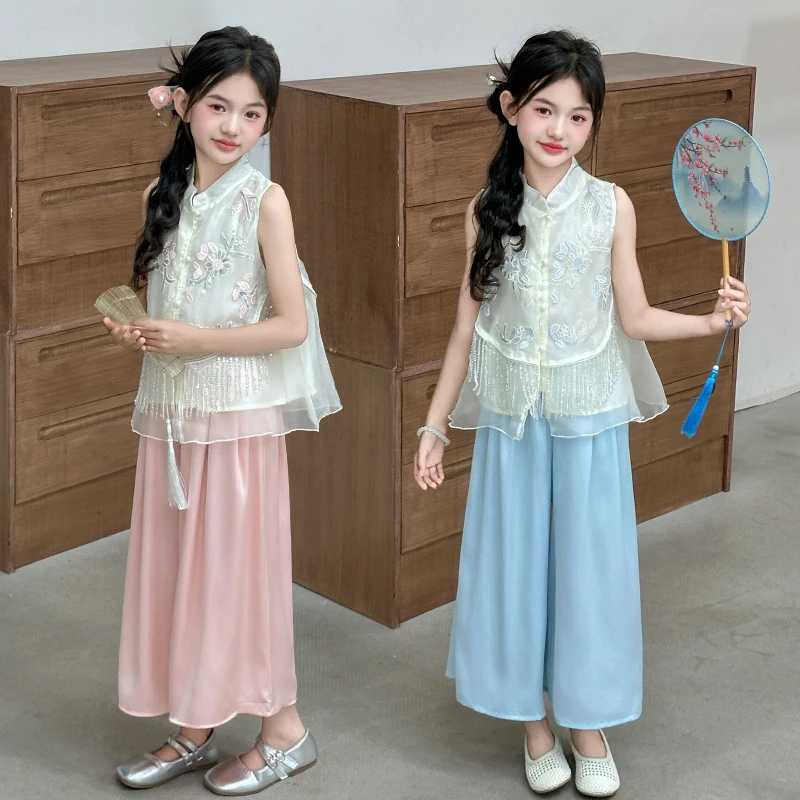 女童夏季套装2025新款洋气儿童国风汉服夏装超仙女大童新中式唐装