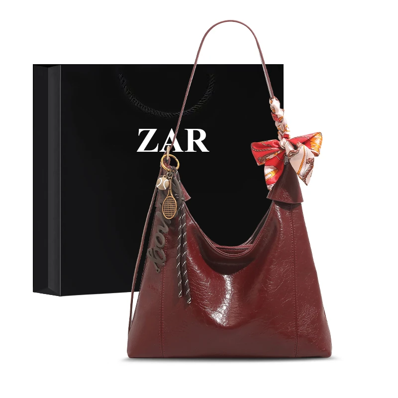 ZAR&RUILR/查瑞娜婚礼新娘包包女红色大容量单肩包复古油蜡皮婚包