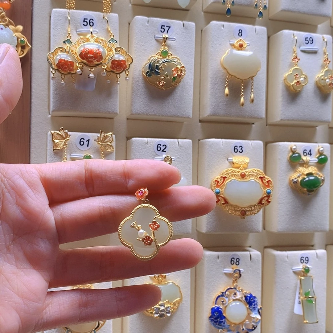 和田玉颈饰银S925镶嵌