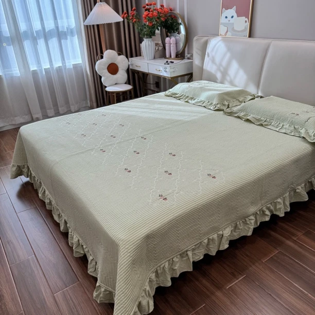 小茹家居   高端水洗床盖舒适绗缝设计床盖四件套搭配夏凉被夹棉