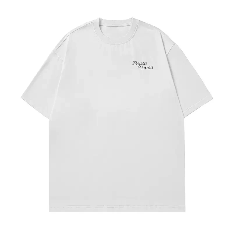 【夏季上新】世界和平立体铆钉烫钻情侣时尚圆领纯棉短袖