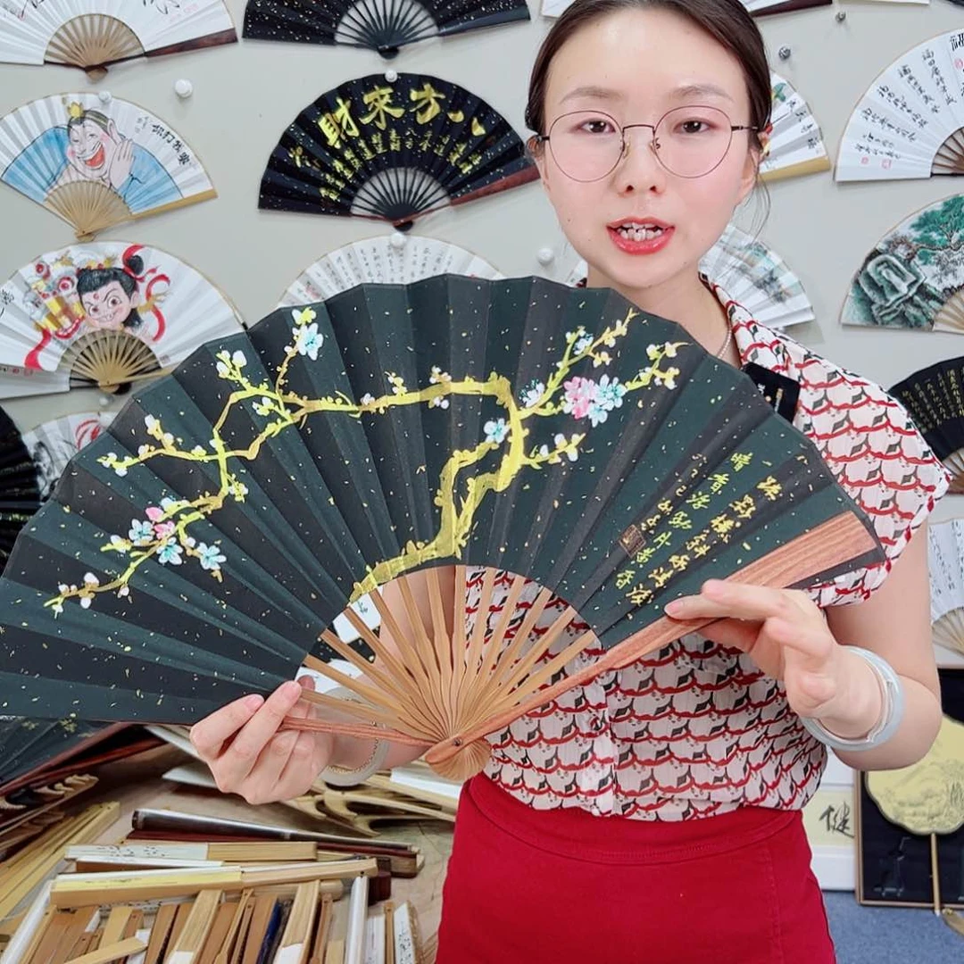 书法十寸红檀-文玩扇-手写-粘好发出