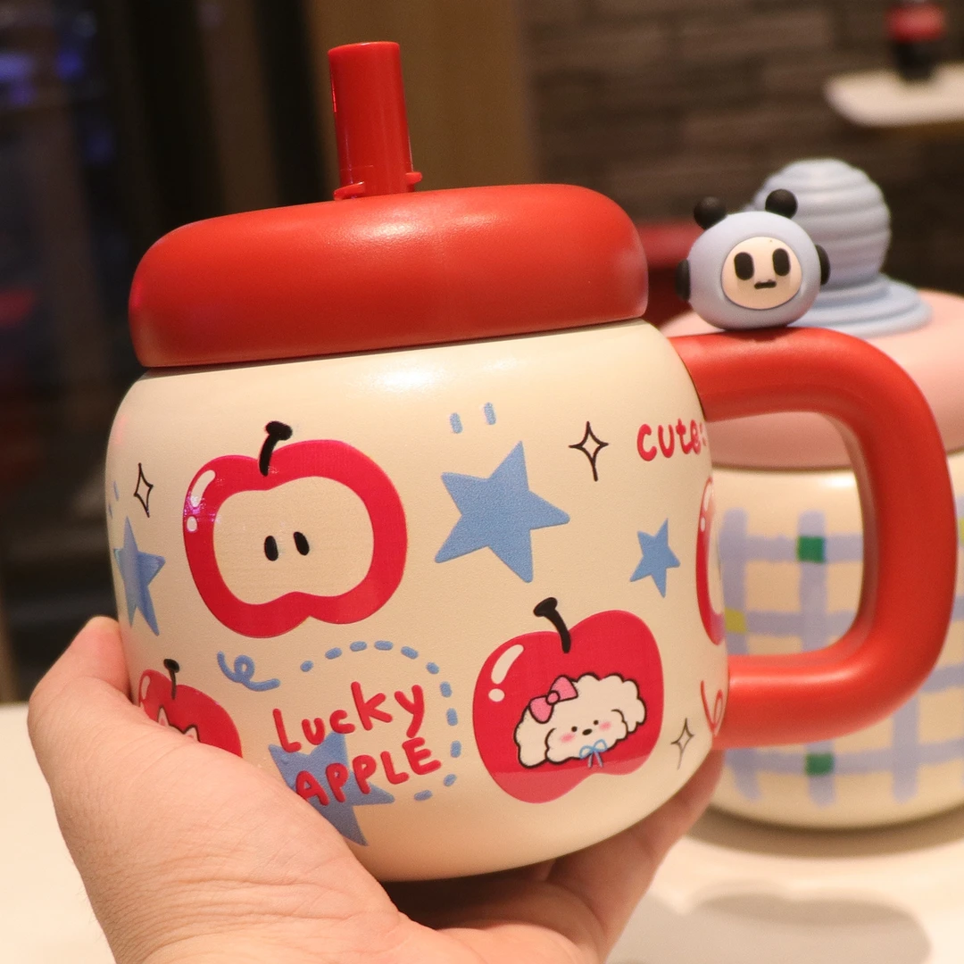 2025新款高颜值手柄桌面杯咖啡杯 316不锈钢吸管水杯 泡茶保温杯