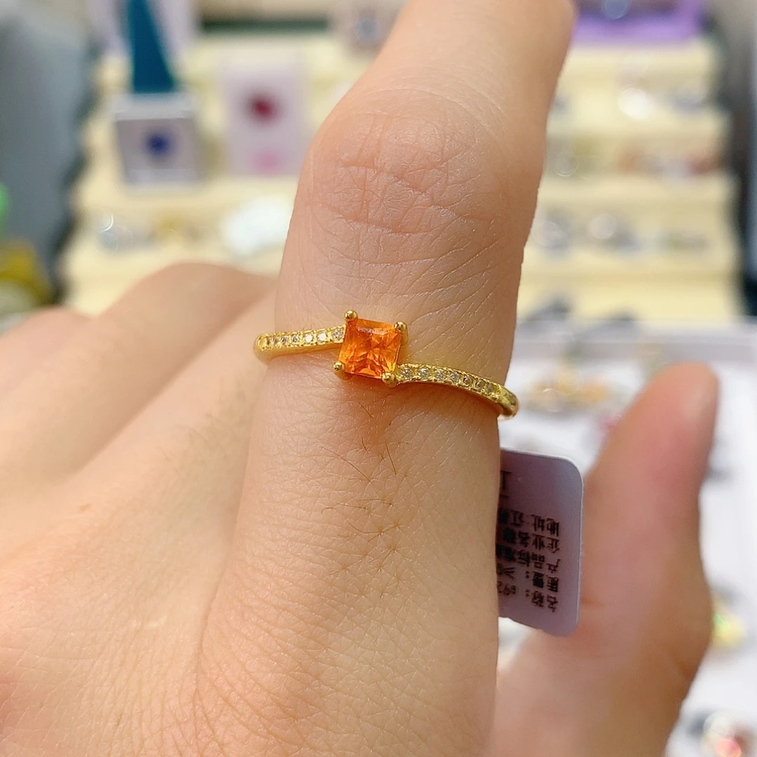 石榴石（芬达石）戒指银S925镶嵌