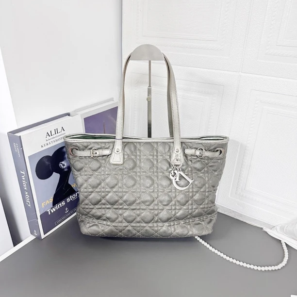 95新 DIOR/迪奥 灰色藤格纹mini托特包单肩包