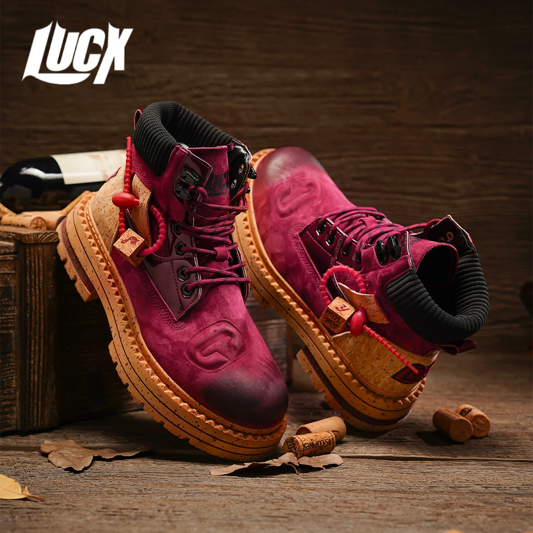 LUCX马丁靴男款2025新款冬季明星同款网红小众酒红色高帮工装男鞋