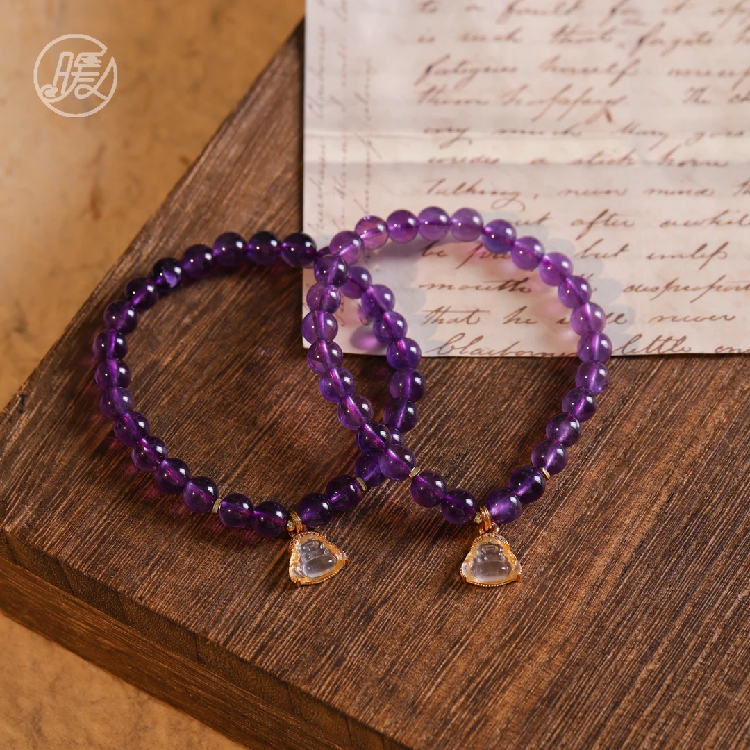 单圈紫水晶手串6mm+搭配佛公手链F4928多样性发一