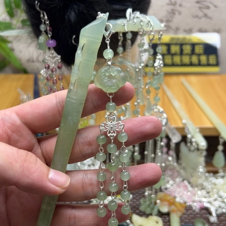 合金蛇纹石玉发饰