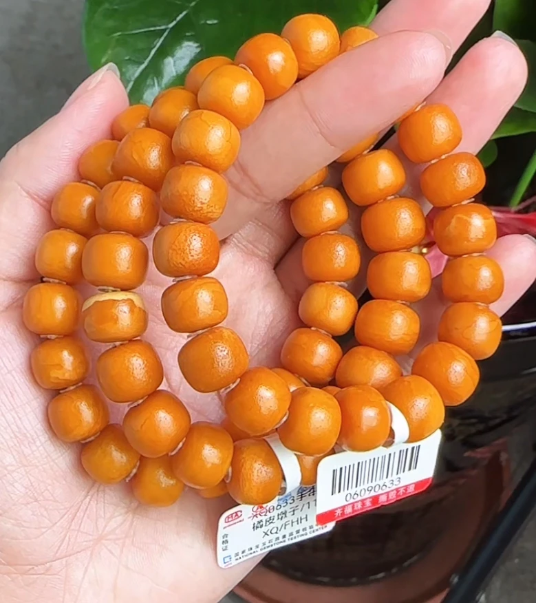 【齐福珠宝】XQ0633/11mm天然琥珀蜜蜡橘皮老型手串（多样性发其一）