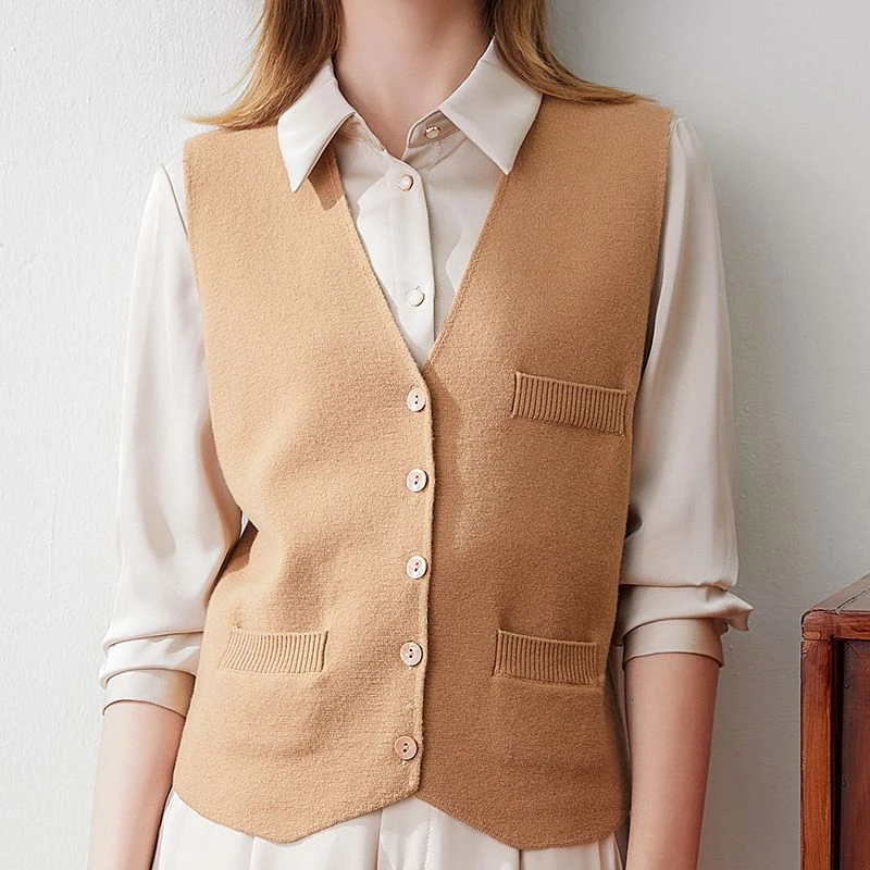 100%羊毛针织衫马甲女秋冬内搭外穿无袖背心开衫马夹外套  6069