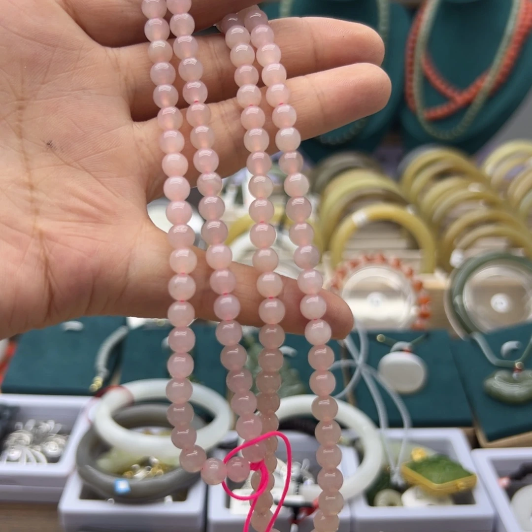 和田玉未镶嵌颈饰藕粉108卡6