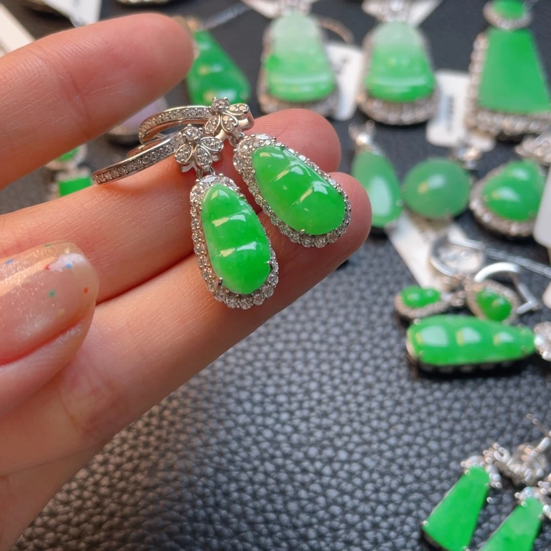 翡翠银S925镶嵌吊坠(不含链)耳坠