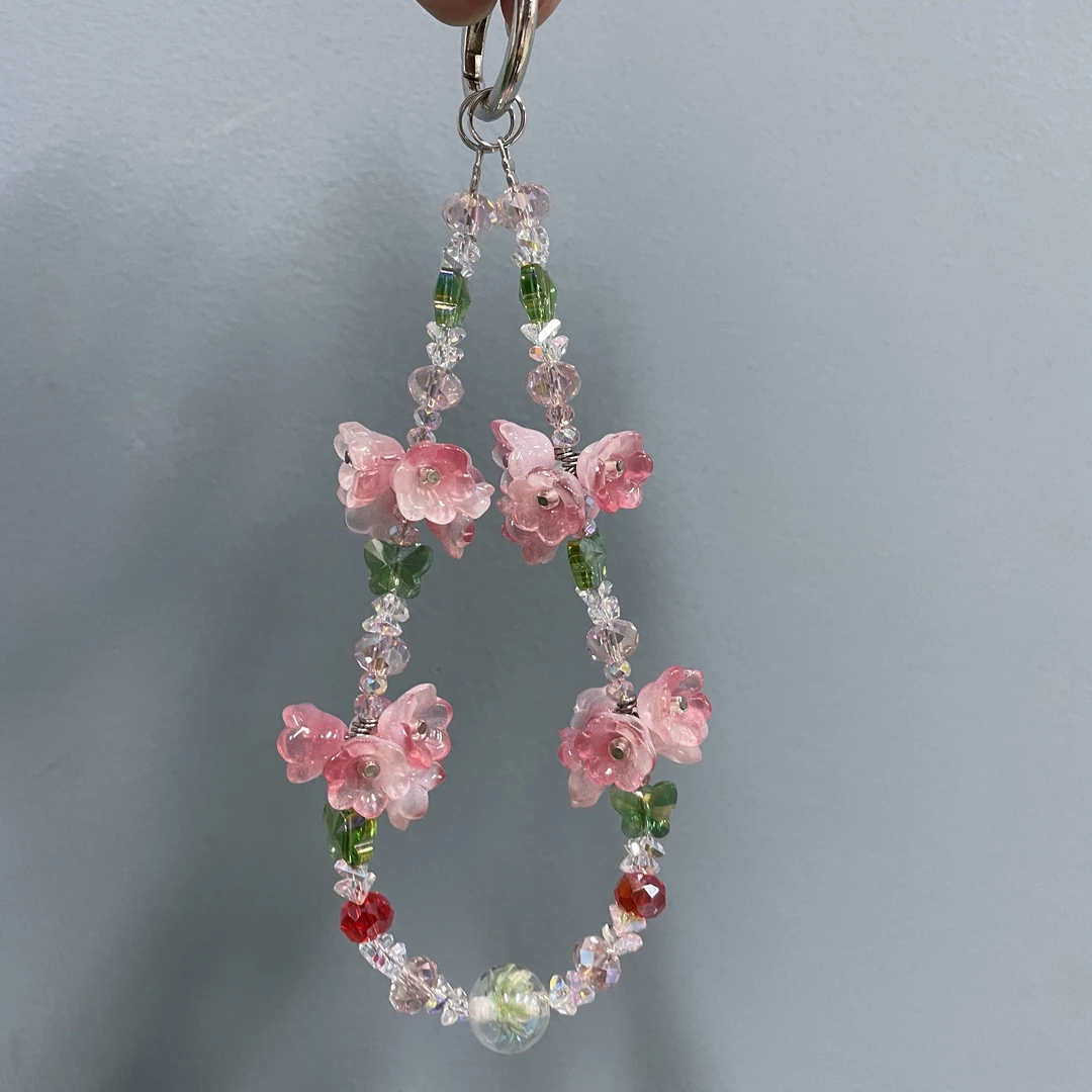 粉绿色花簇款手机链H169